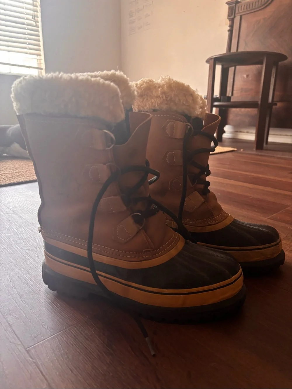 Sorel Brown and Black Women's Winter Rain Boots with Faux Fur Cuff